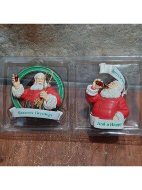 Coca Cola Trim A Tree Collection Set of 2 Santa Claus Christmas Ornaments 1992